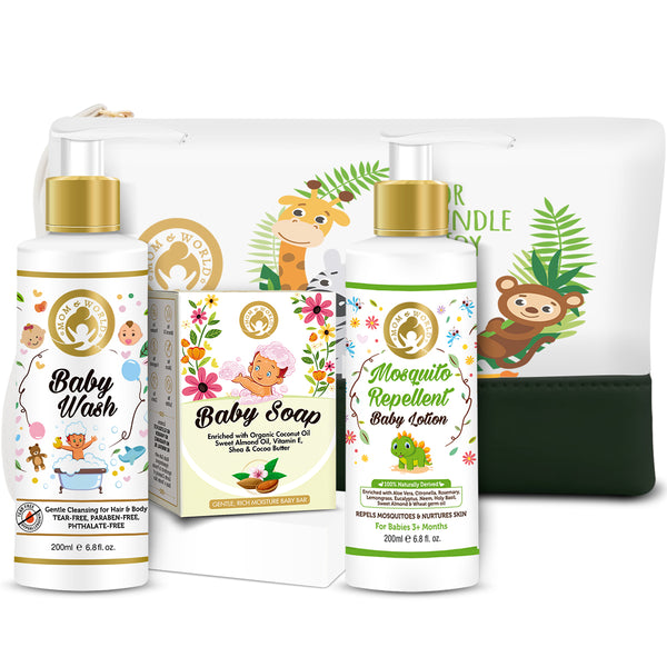 Baby Wash (200ml) + Baby Soap (125g) + Mosquito Repellant Baby Lotion(200ml) With Pouch