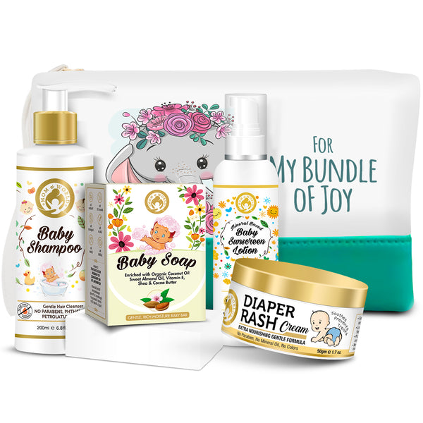 Baby Shampoo (200ml) + Baby Sunscreen Lotion (120ml) + Baby Soap (125g) + Diaper Rash Cream (50g) With Pouch