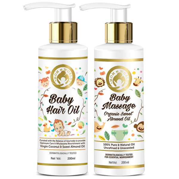 Baby Hair Oil + Baby Massage Almond Oil, 200 ml Each