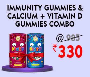 Kidsy Calcium + Vitamin D Gummies & Immunity Gummies, (Mango + Strawberry Flavoured), 30 Gummies Each