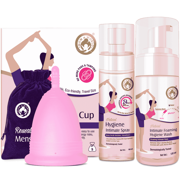 Reusable Menstrual Cup (Large) + Hygiene Intimate Spray, 100 ml + Intimate Foaming Feminine Hygiene Wash, 120 ml
