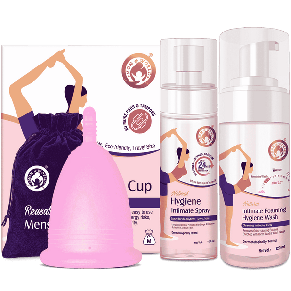 Reusable Menstrual Cup (Medium) + Hygiene Intimate Spray, 100 ml + Intimate Foaming Feminine Hygiene Wash, 120 ml