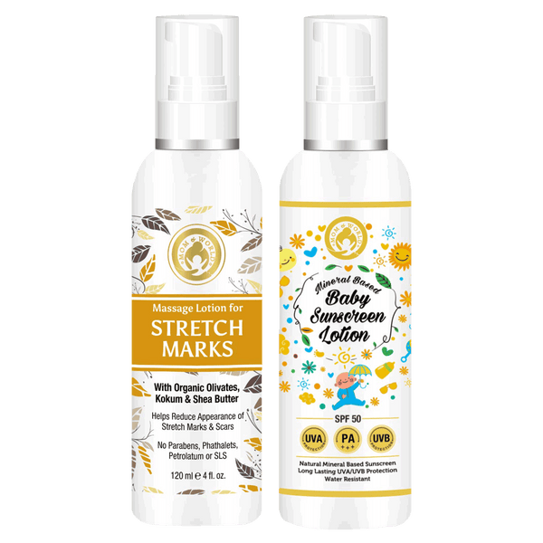 Natural Skin Care | Stretch Marks Lotion + Baby Sunscreen Lotion (120 ml Each)